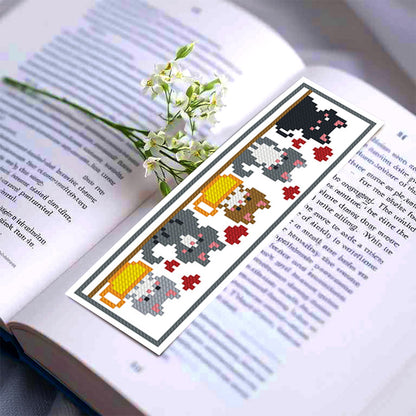 6Pcs Cat DIY Cotton Single-Sided Stamped Needlepoint Bookmark Kit 47x28cm