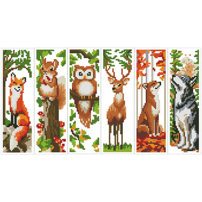 6Pcs Animal DIY Cotton Single-Sided Stamped Needlepoint Bookmark Kit 47x28cm