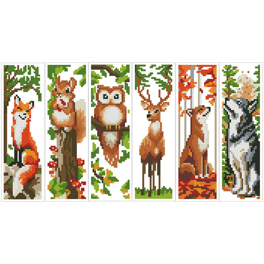 6Pcs Animal DIY Cotton Single-Sided Stamped Needlepoint Bookmark Kit 47x28cm