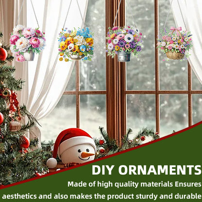 4pcs Flower 2D Flat DIY Acrylic Diamond Art Pendant Single Side Drill Home Decor