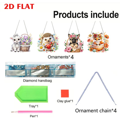 4pcs Animal 2D Flat DIY Acrylic Diamond Art Pendant Single Side Drill Home Decor