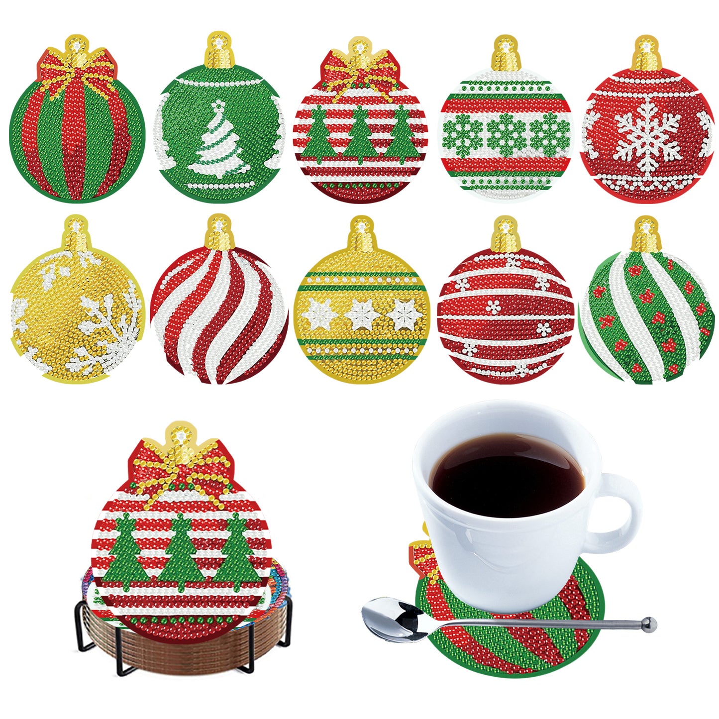 10pcs Lights Wooden DIY Coaster Diamond Art Kits with Holder No-Slip Home Decor
