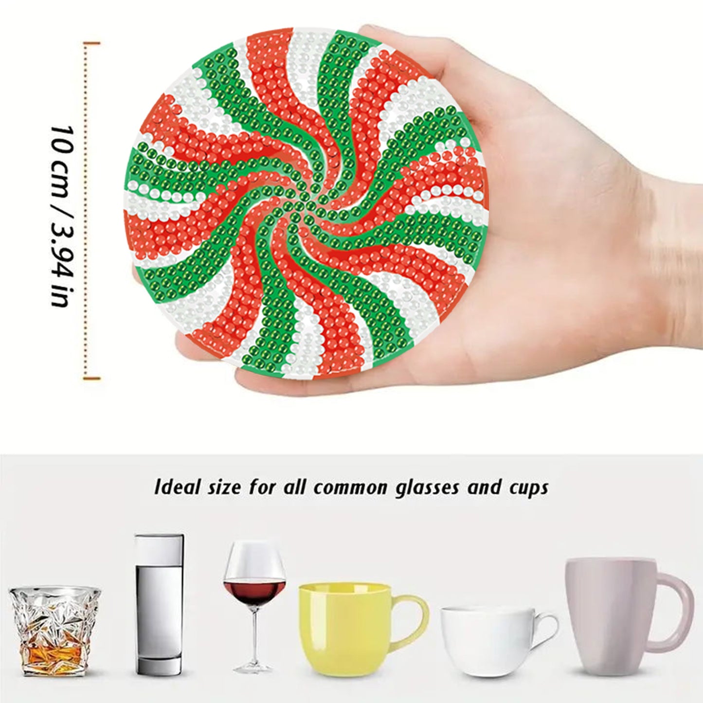 8pcs Candy Wooden DIY Coaster Diamond Art Kits with Holder No-Slip Home Decor