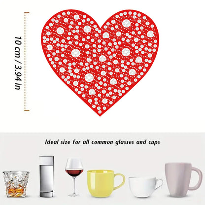 8pcs Love Wooden DIY Coaster Diamond Art Kits with Holder No-Slip for Home Decor