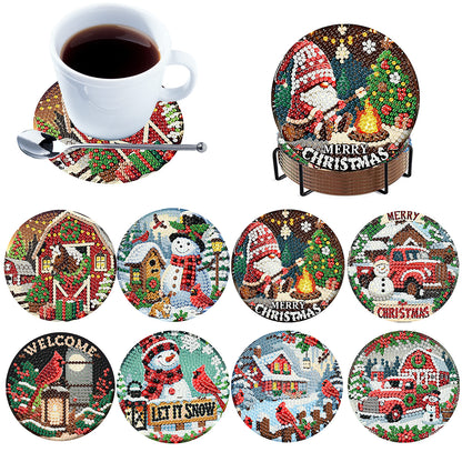 8pc Christmas Wooden DIY Coaster Diamond Art Kits with Holder No-Slip Home Decor