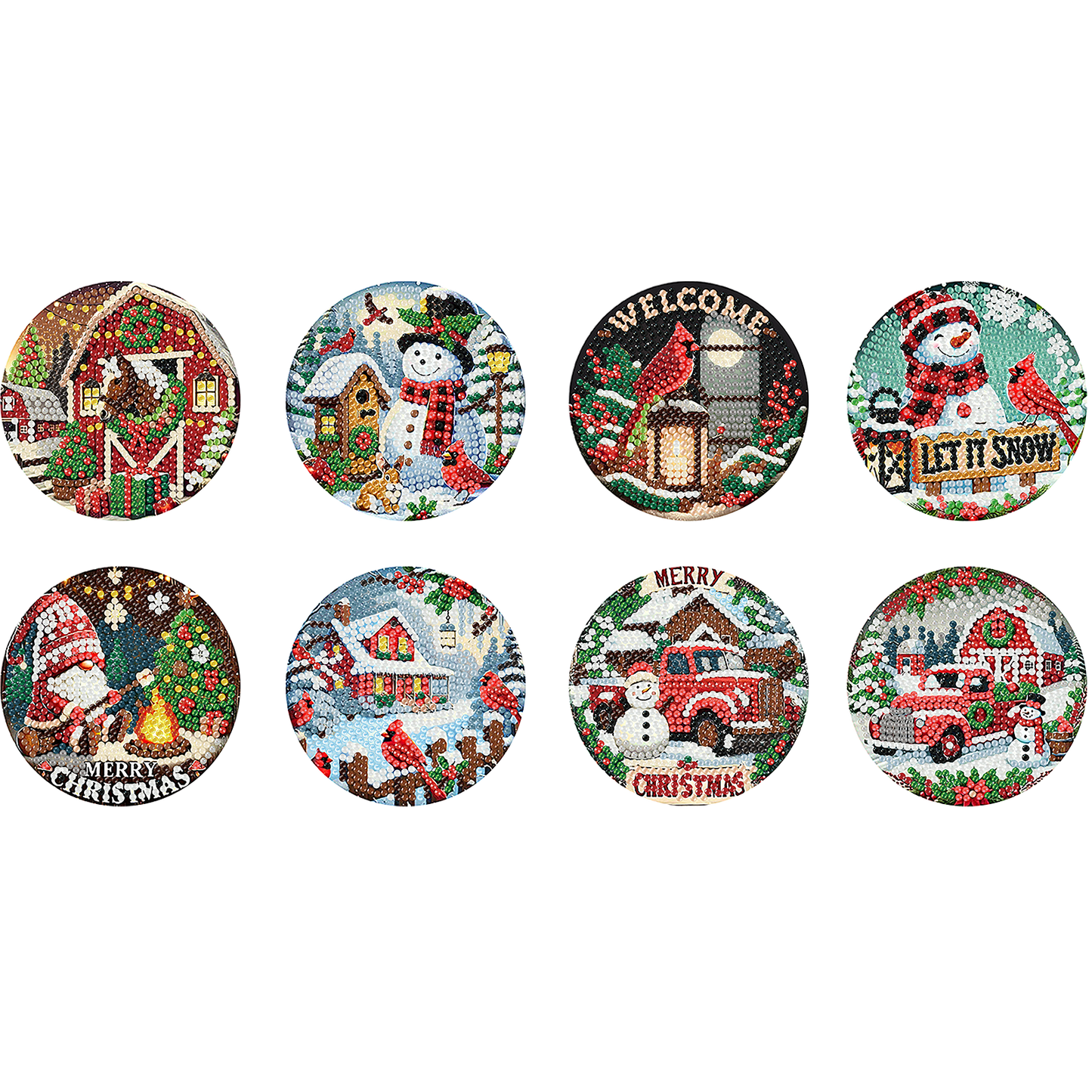 8pc Christmas Wooden DIY Coaster Diamond Art Kits with Holder No-Slip Home Decor