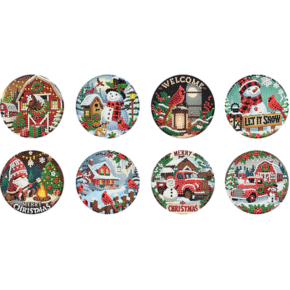 8pc Christmas Wooden DIY Coaster Diamond Art Kits with Holder No-Slip Home Decor