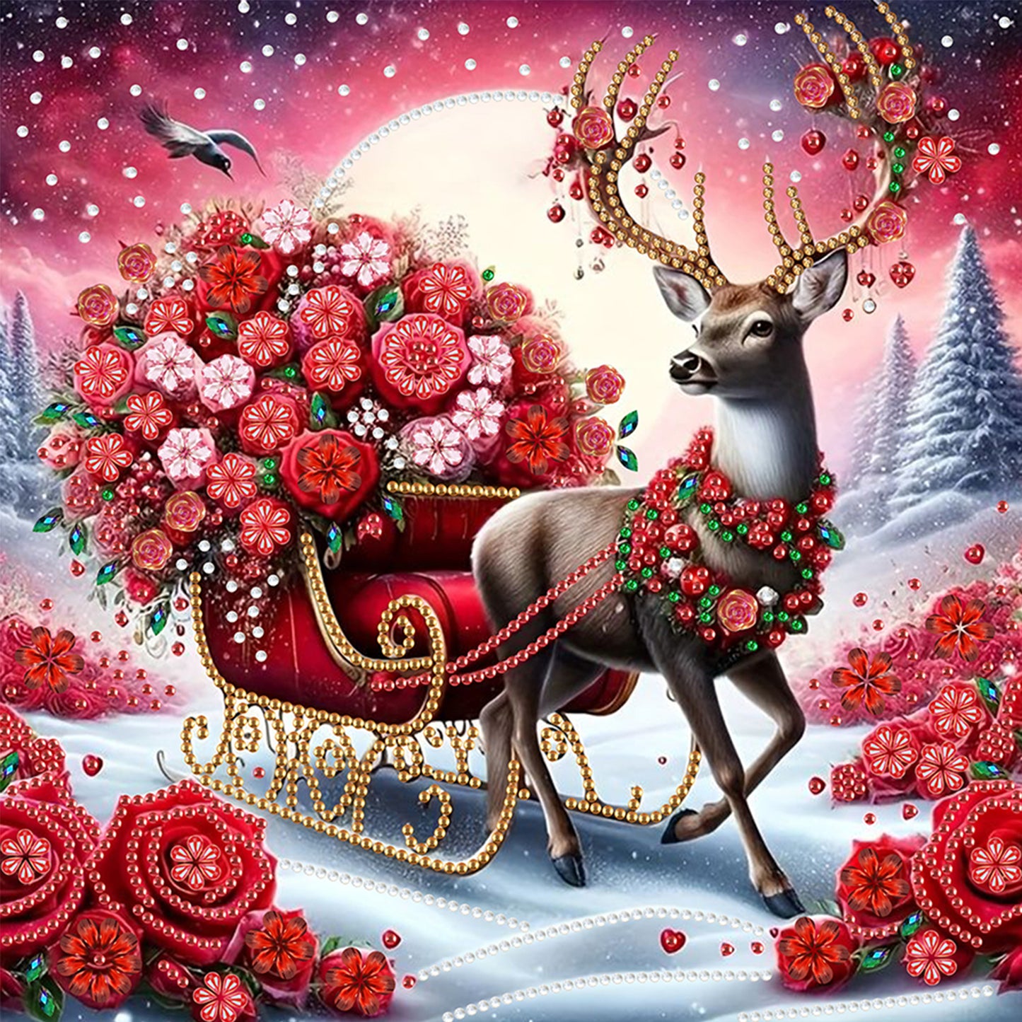 Flower Cart Deer - Special Shaped Drill Diamond Painting 30*30CM