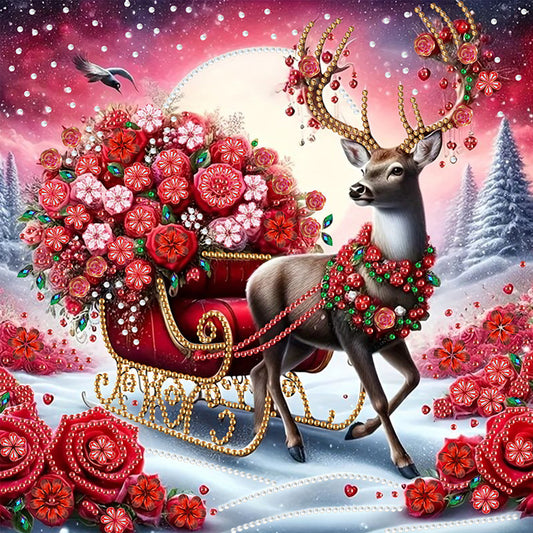 Flower Cart Deer - Special Shaped Drill Diamond Painting 30*30CM