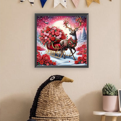 Flower Cart Deer - Special Shaped Drill Diamond Painting 30*30CM