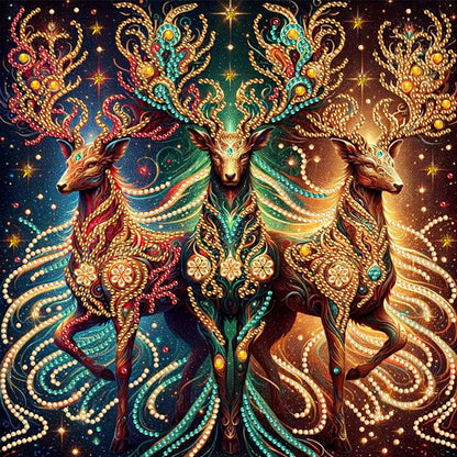 Golden Deer - Special Shaped Drill Diamond Painting 30*30CM