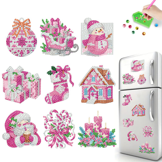 9pcs Christmas 2D Acrylic DIY Diamond Painting Magnets Special-Shaped Drill