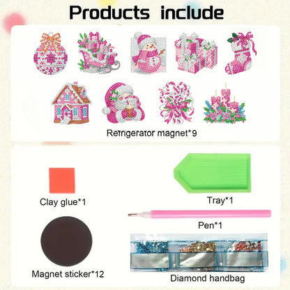 9pcs Christmas 2D Acrylic DIY Diamond Painting Magnets Special-Shaped Drill