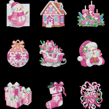 9pcs Christmas 2D Acrylic DIY Diamond Painting Magnets Special-Shaped Drill