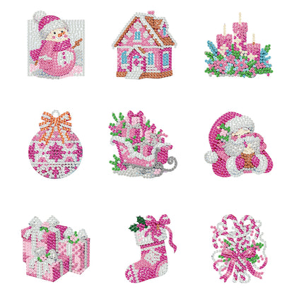 9pcs Christmas 2D Acrylic DIY Diamond Painting Magnets Special-Shaped Drill