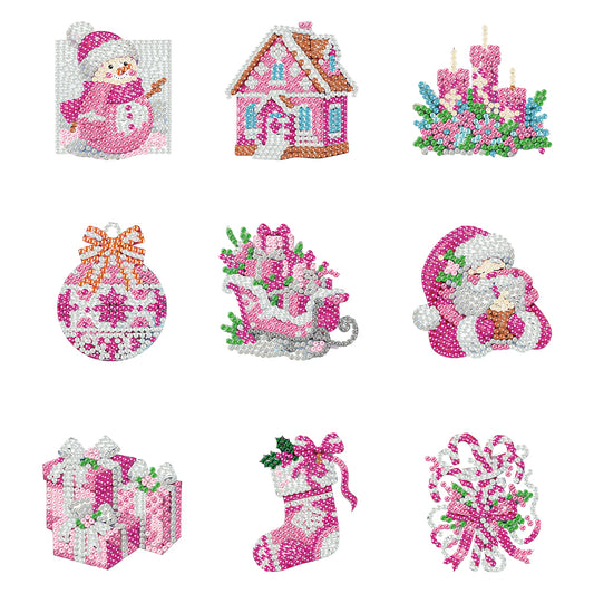 9pcs Christmas 2D Acrylic DIY Diamond Painting Magnets Special-Shaped Drill