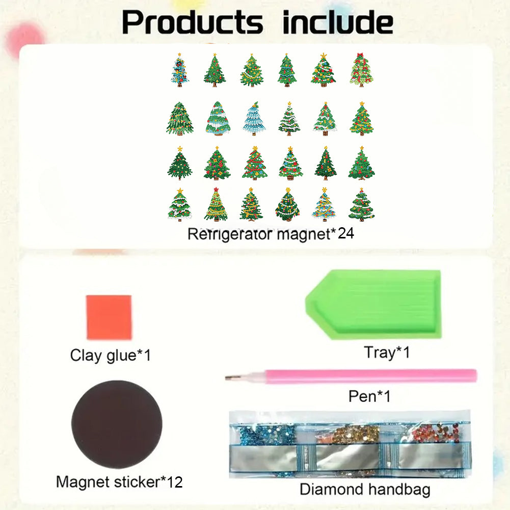24pcs Tree 2D Acrylic DIY Diamond Painting Magnets Special-Shaped Drill Decor