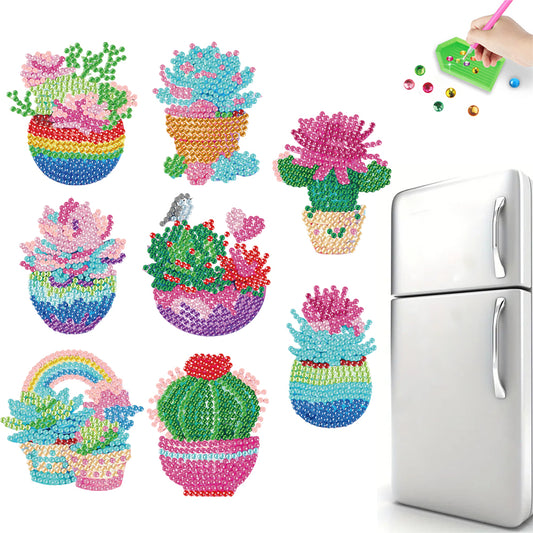 8pcs Cactus 2D Acrylic DIY Diamond Painting Magnets Special-Shaped Drill Decor