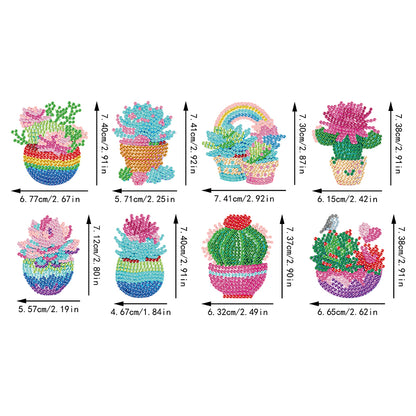 8pcs Cactus 2D Acrylic DIY Diamond Painting Magnets Special-Shaped Drill Decor
