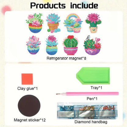 8pcs Cactus 2D Acrylic DIY Diamond Painting Magnets Special-Shaped Drill Decor