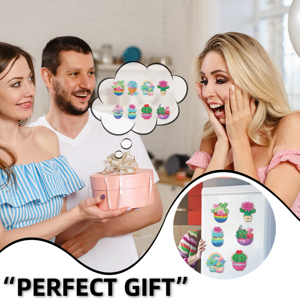 8pcs Cactus 2D Acrylic DIY Diamond Painting Magnets Special-Shaped Drill Decor