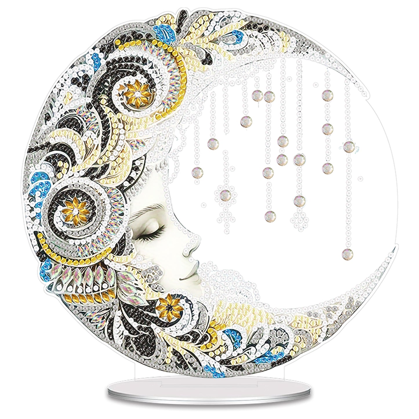 Moon DIY 2D Flat Acrylic Desktop Diamond Art Kit Single-Sided for Home Decor