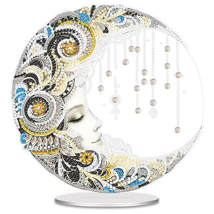 Moon DIY 2D Flat Acrylic Desktop Diamond Art Kit Single-Sided for Home Decor