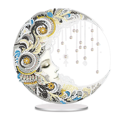 Moon DIY 2D Flat Acrylic Desktop Diamond Art Kit Single-Sided for Home Decor