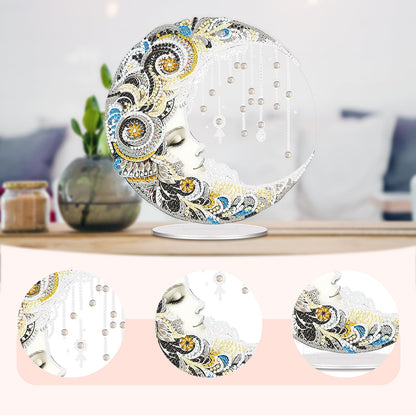 Moon DIY 2D Flat Acrylic Desktop Diamond Art Kit Single-Sided for Home Decor