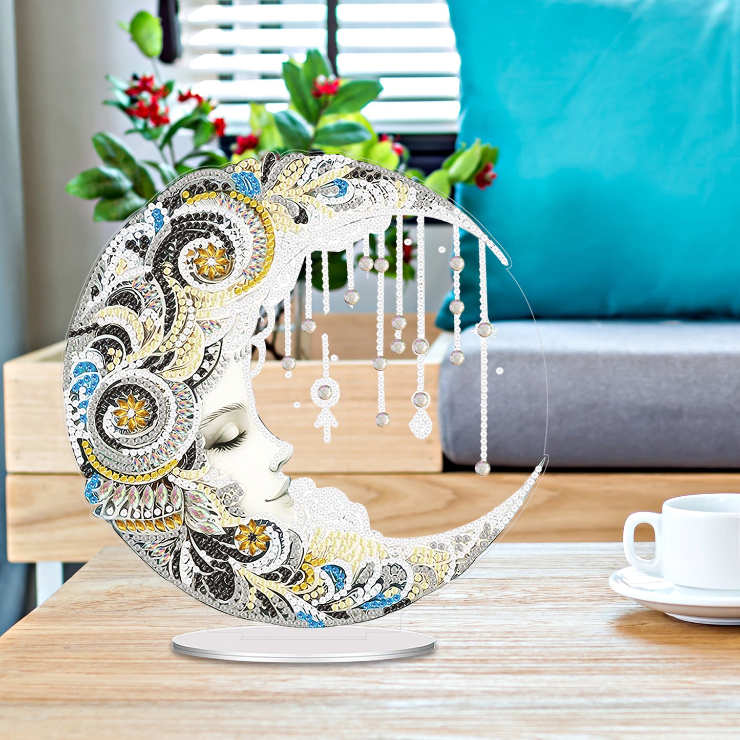Moon DIY 2D Flat Acrylic Desktop Diamond Art Kit Single-Sided for Home Decor