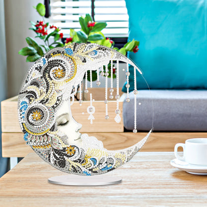 Moon DIY 2D Flat Acrylic Desktop Diamond Art Kit Single-Sided for Home Decor