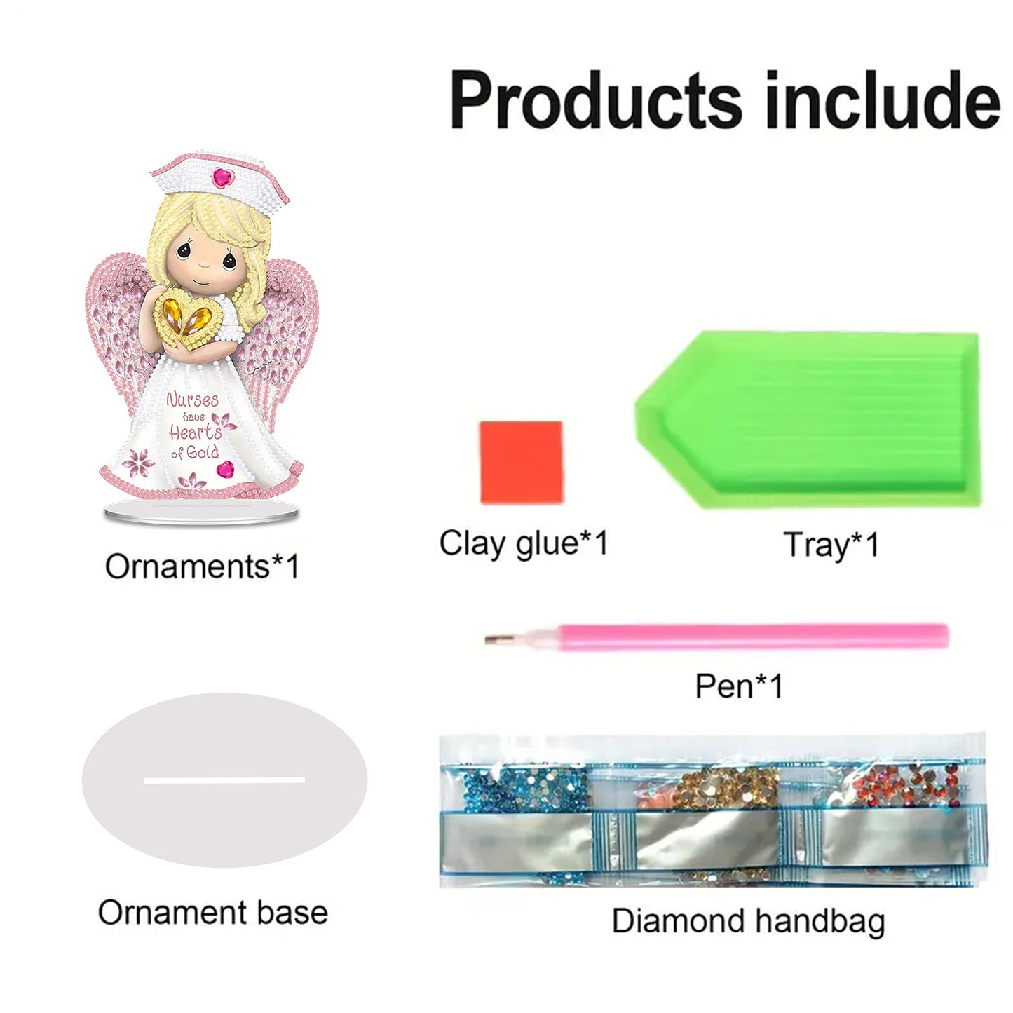 Nurse Angel DIY 2D Flat Acrylic Desktop Diamond Art Kit Single-Sided Home Decor
