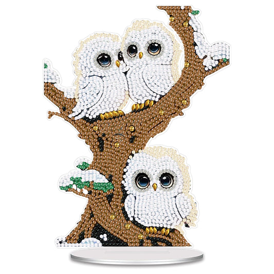 Tree Owl DIY 2D Flat Acrylic Desktop Diamond Art Kit Single-Sided for Home Decor
