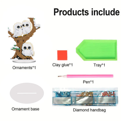 Tree Owl DIY 2D Flat Acrylic Desktop Diamond Art Kit Single-Sided for Home Decor