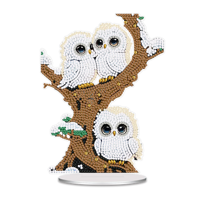 Tree Owl DIY 2D Flat Acrylic Desktop Diamond Art Kit Single-Sided for Home Decor
