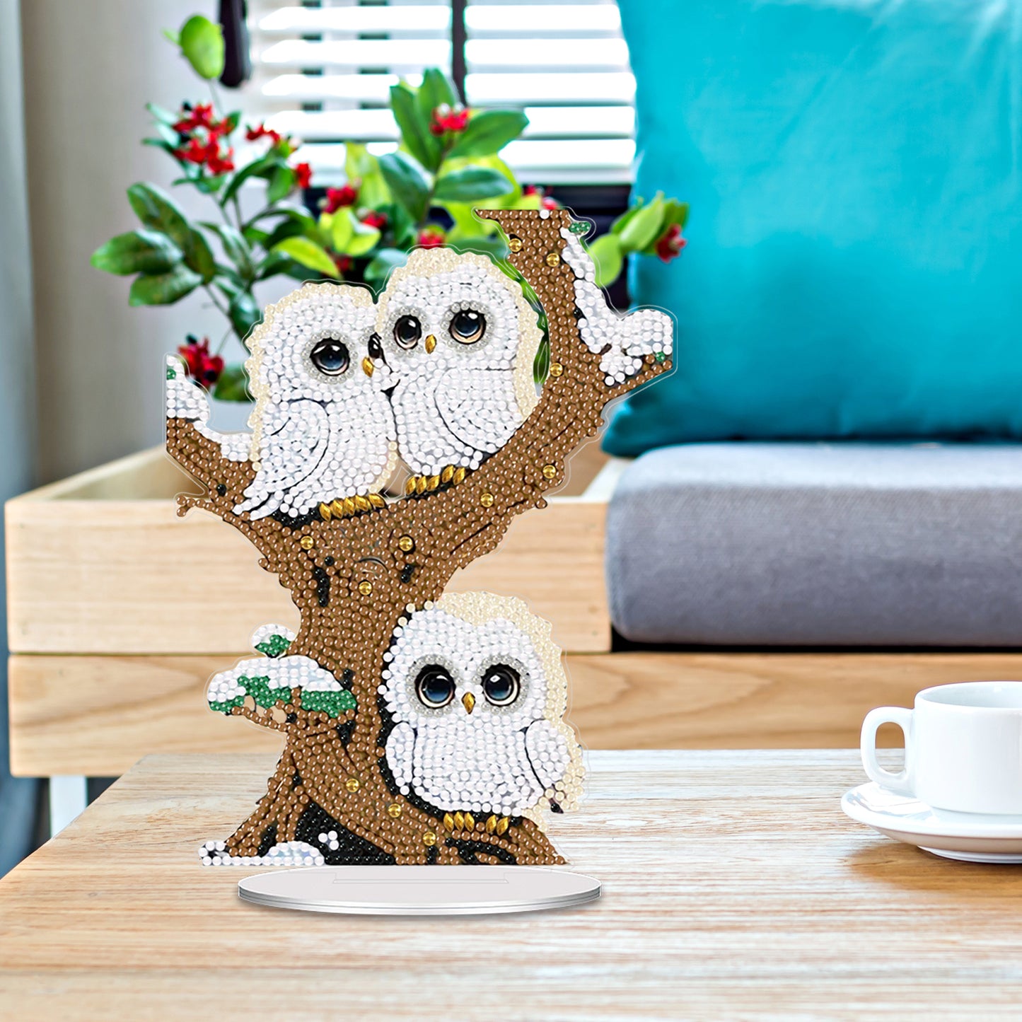 Tree Owl DIY 2D Flat Acrylic Desktop Diamond Art Kit Single-Sided for Home Decor