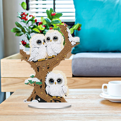 Tree Owl DIY 2D Flat Acrylic Desktop Diamond Art Kit Single-Sided for Home Decor