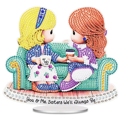 Coffee Girl DIY 2D Flat Acrylic Desktop Diamond Art Kit Single-Sided Home Decor