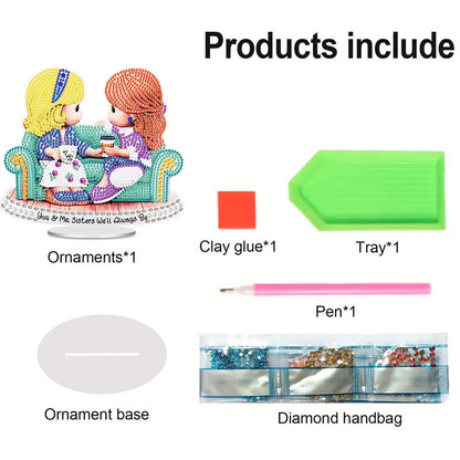 Coffee Girl DIY 2D Flat Acrylic Desktop Diamond Art Kit Single-Sided Home Decor