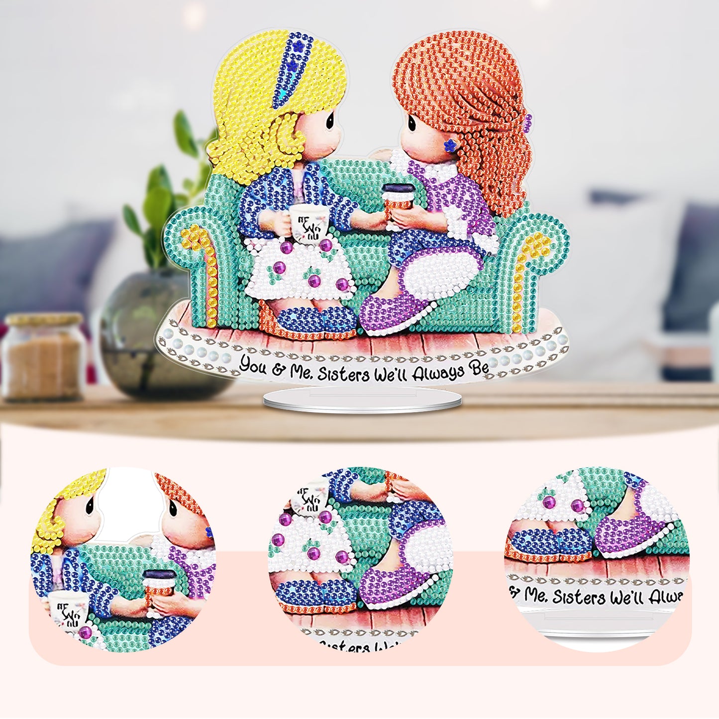 Coffee Girl DIY 2D Flat Acrylic Desktop Diamond Art Kit Single-Sided Home Decor