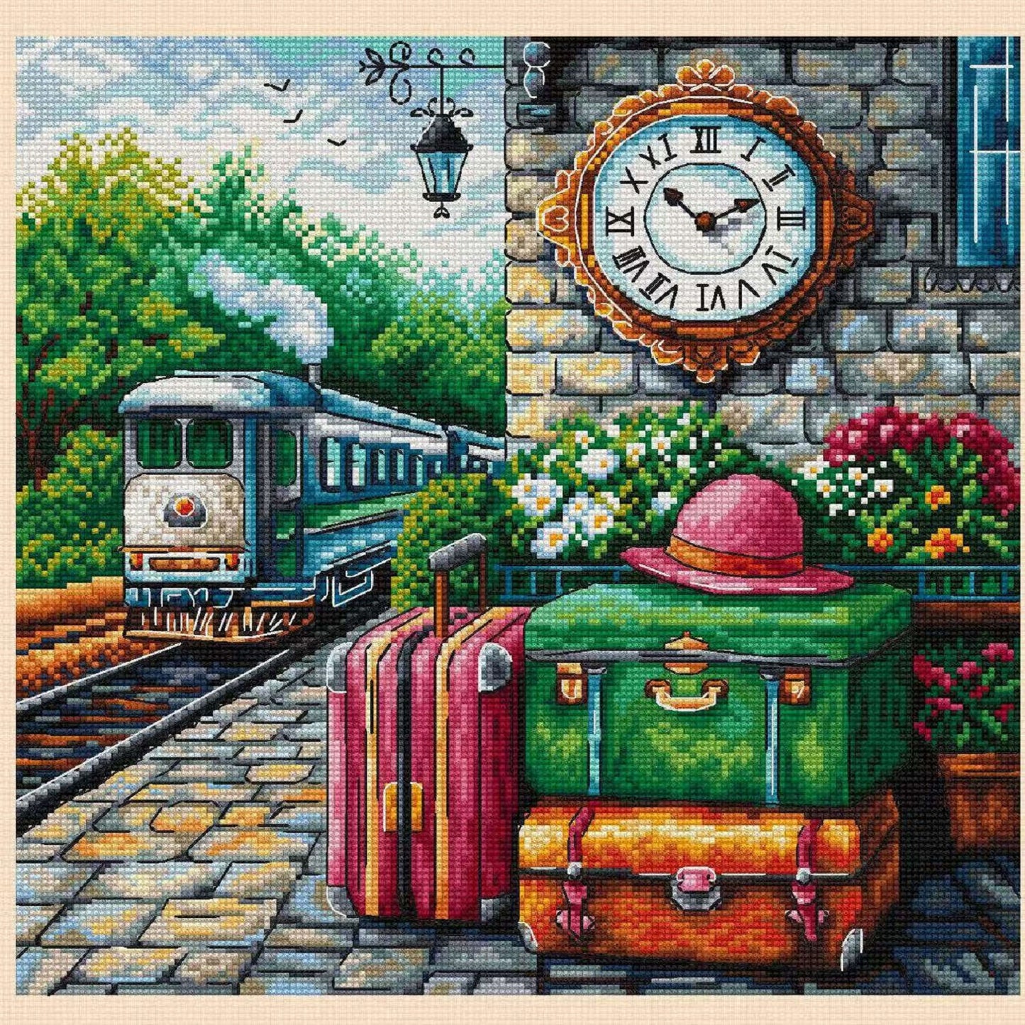 Spring Day Platform - 14CT Stamped Cross Stitch 38*38CM(Egyptian cotton)(Fairy Brand)