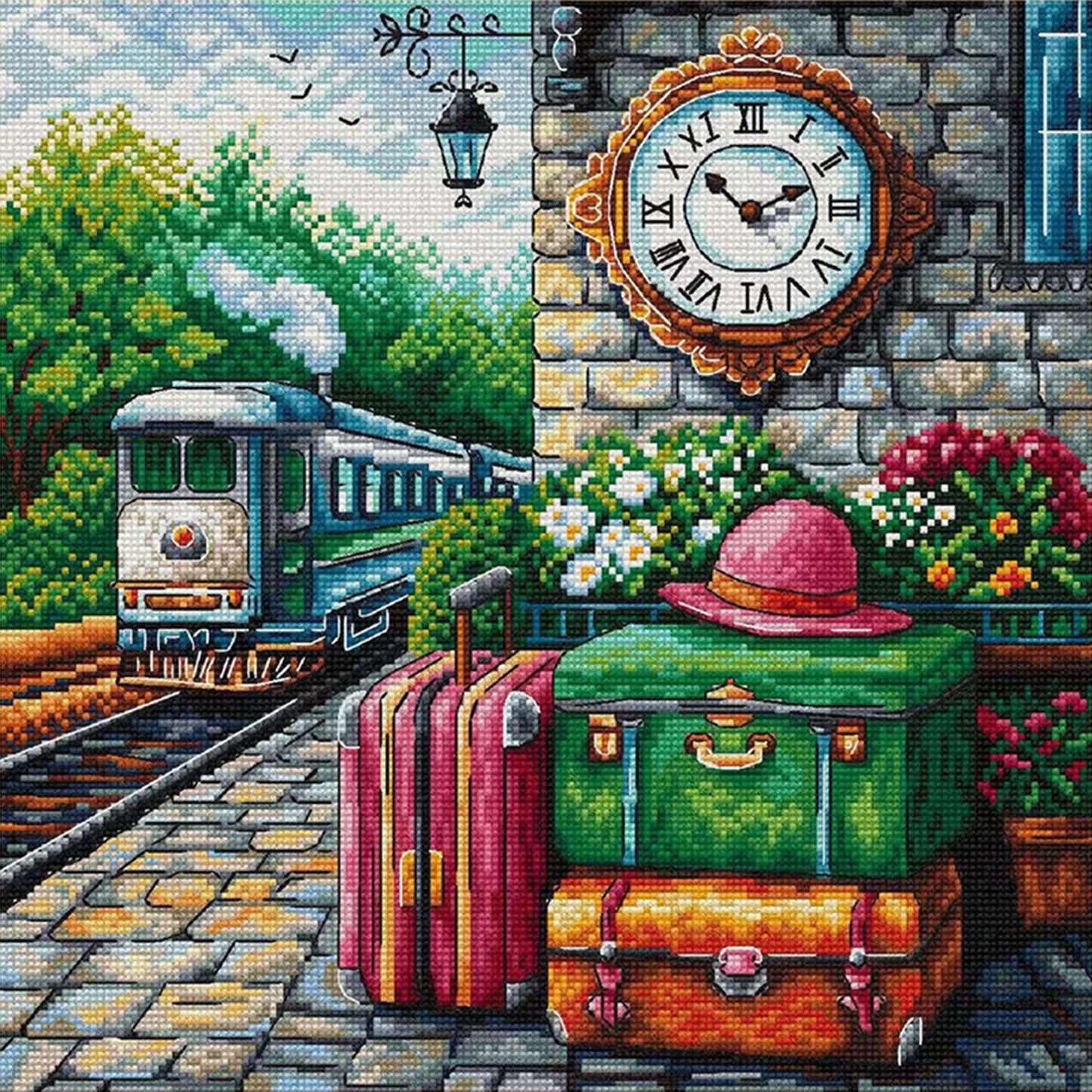 Spring Day Platform - 14CT Stamped Cross Stitch 38*38CM(Egyptian cotton)(Fairy Brand)