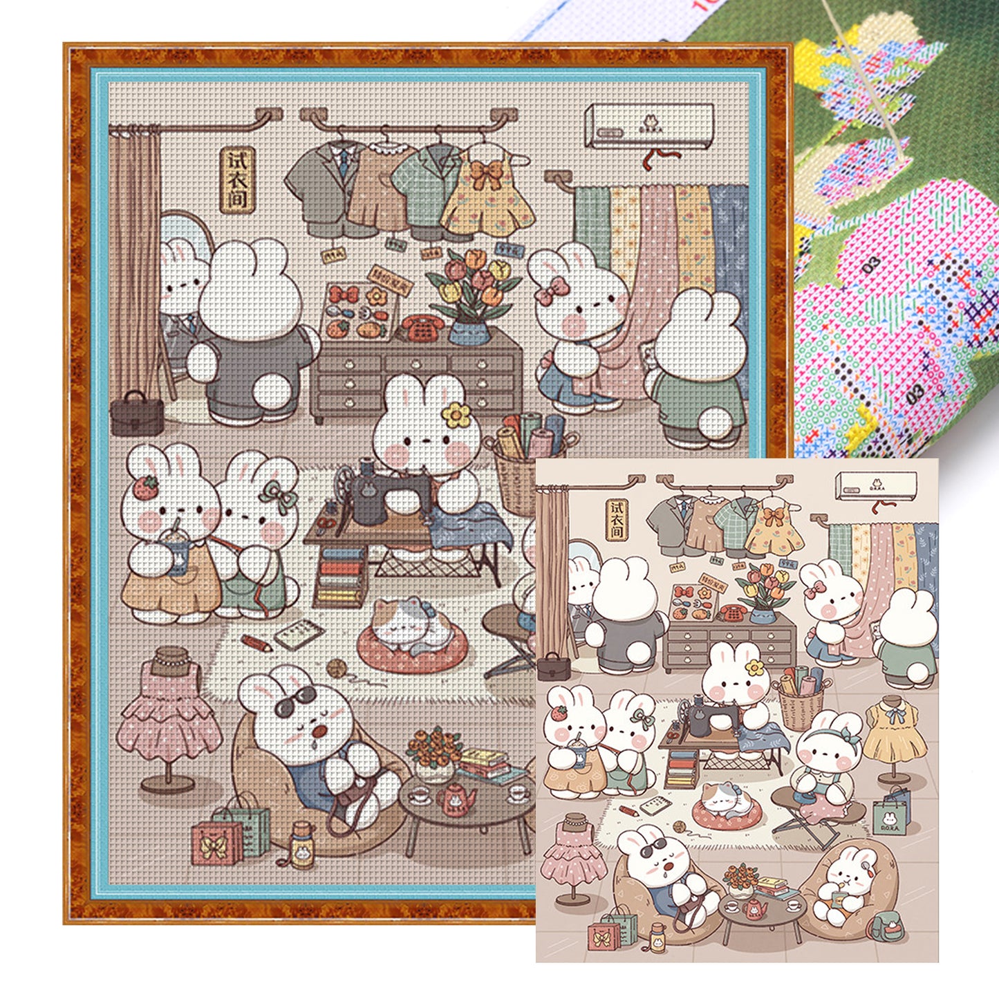 Dora The Tailor Rabbit - 11CT Stamped Cross Stitch 65*75CM(Brand)