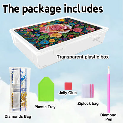 DIY Rose Pattern Diamond Painting Kit Storage Box for Handicraft Enthusiast Gift