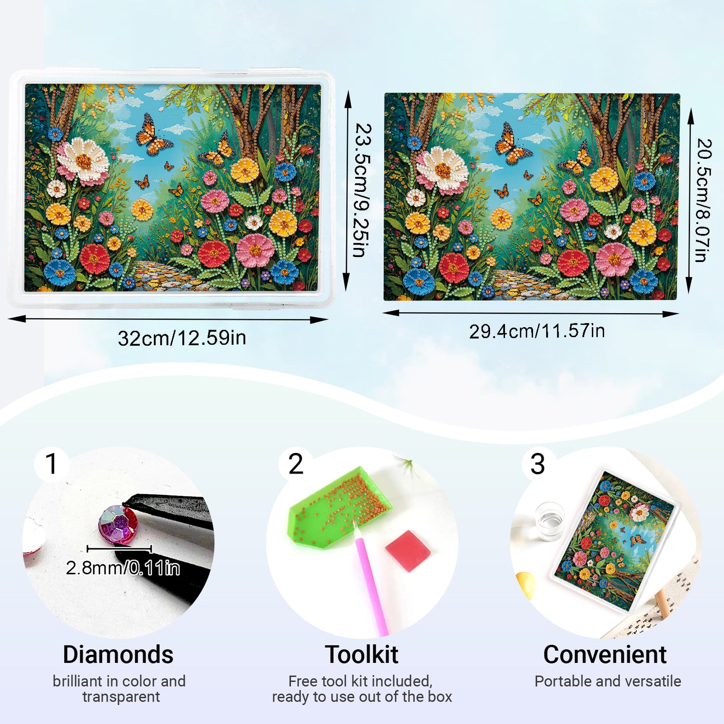 5D DIY Garden Path Pattern Diamond Painting Kit Storage Box for Adults Beginners