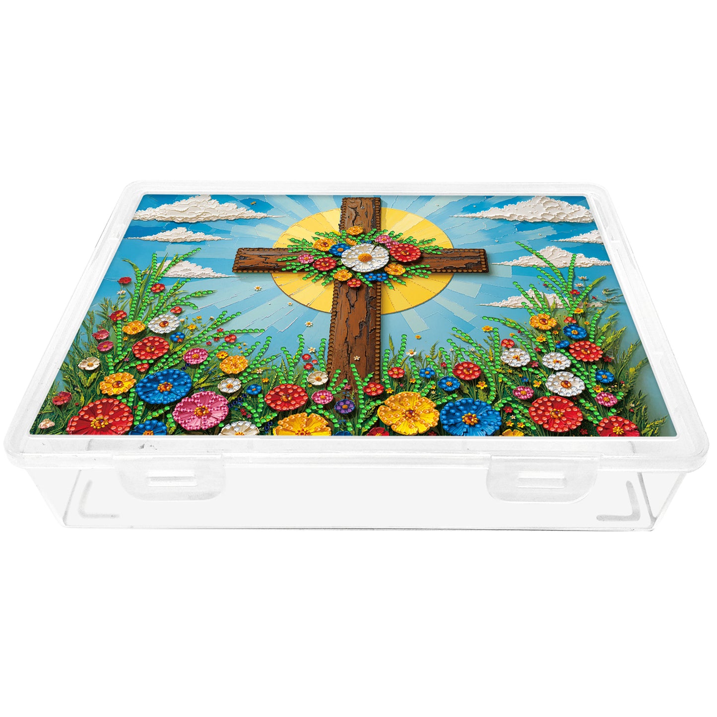DIY Flower Cross Pattern Diamond Painting Kit Storage Box for Adults Beginners