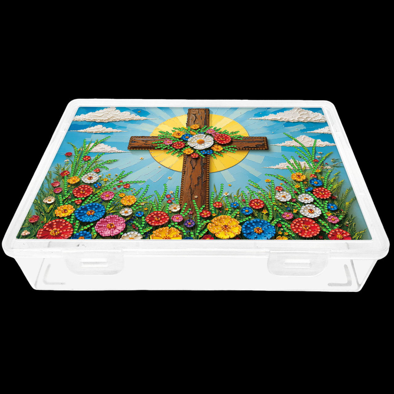 DIY Flower Cross Pattern Diamond Painting Kit Storage Box for Adults Beginners