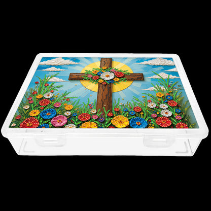 DIY Flower Cross Pattern Diamond Painting Kit Storage Box for Adults Beginners