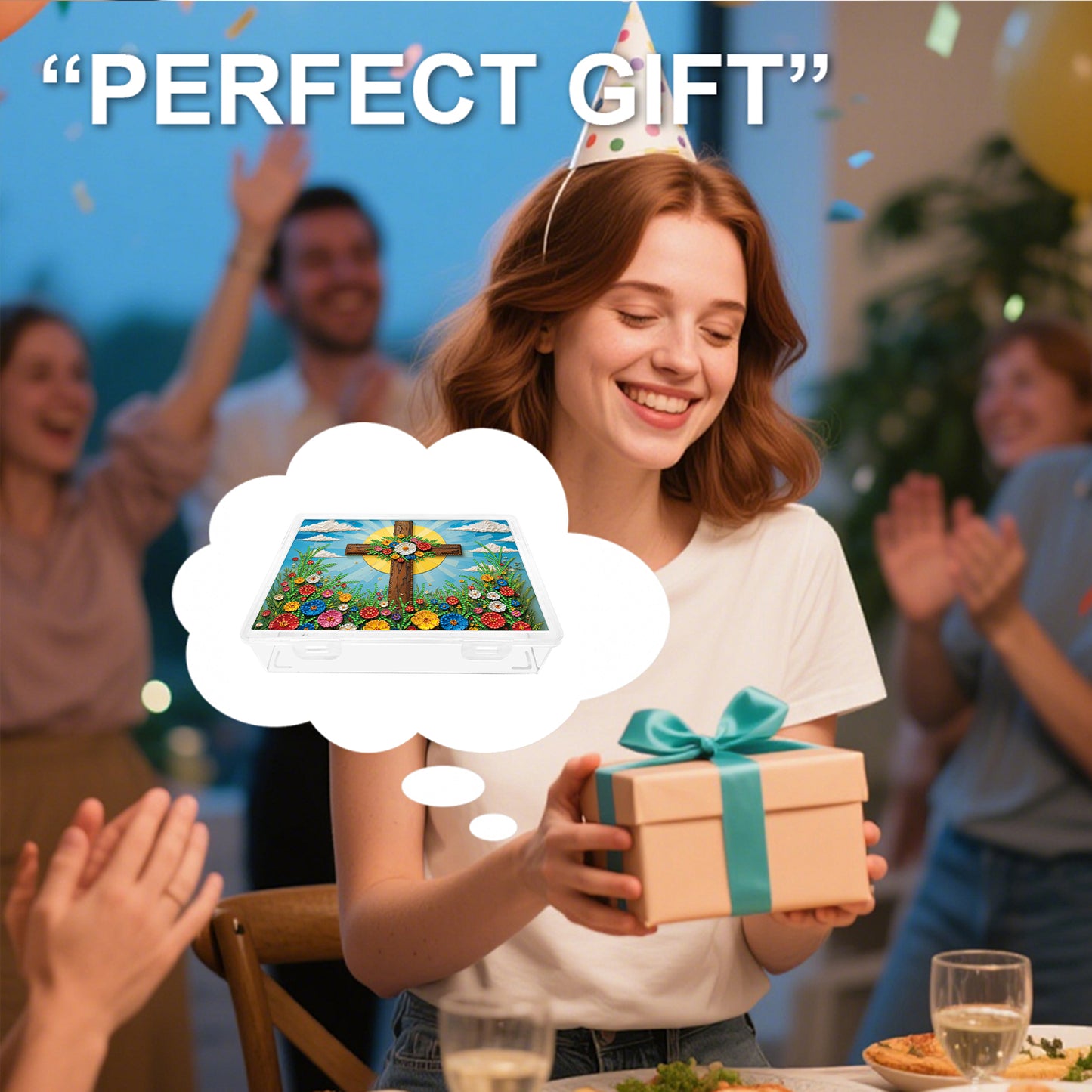 DIY Flower Cross Pattern Diamond Painting Kit Storage Box for Adults Beginners