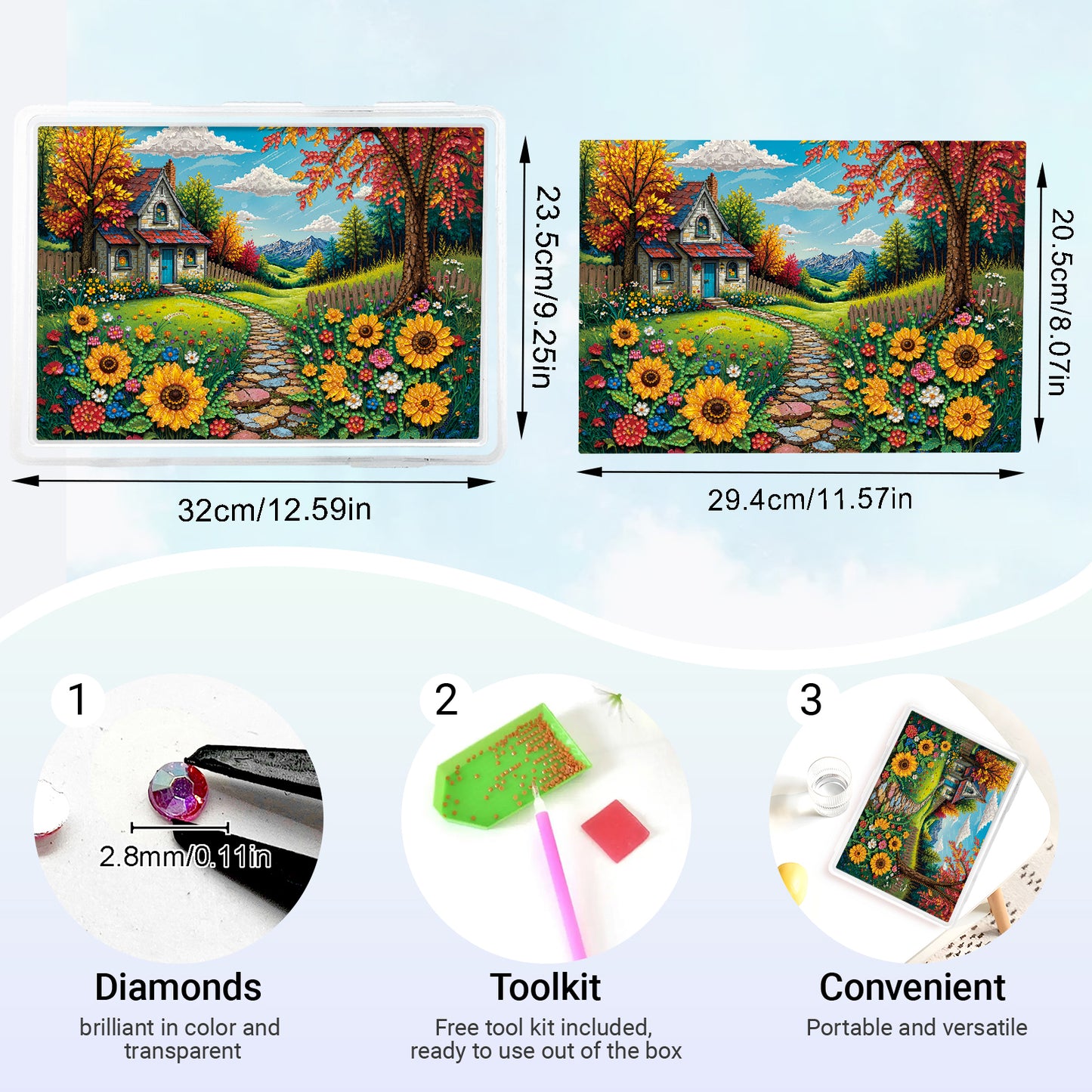 DIY Country Cottage Pattern Diamond Painting Kit Storage Box for Adult Beginner